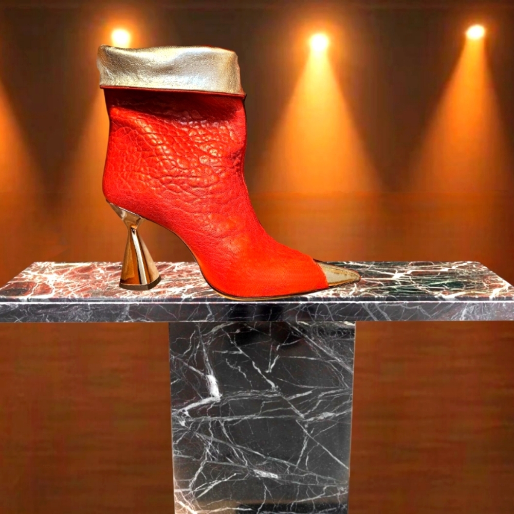 ALCHIMIA NAPOLI ITALIAN LEATHER Two-Tone RED And SILVER Ankle Boots Euro Size 41